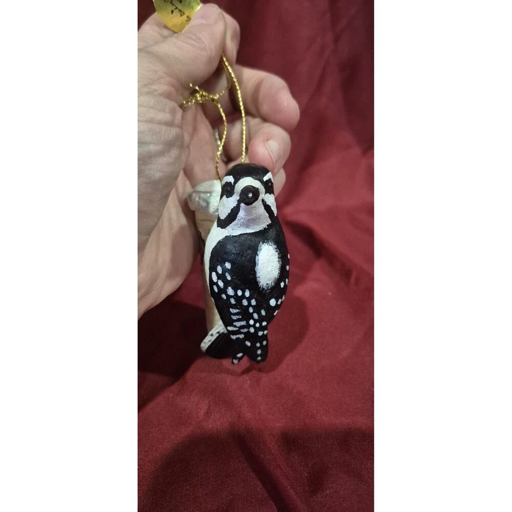 NWT Danbury Mint Hand Painted Songbird Christmas ornament Downy Woodpecker
